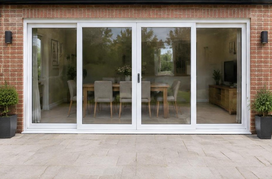 sliding patio doors online — white glazed patio opening