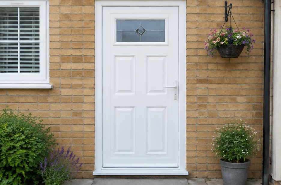 uPVC doors online — white decorative panel entrance