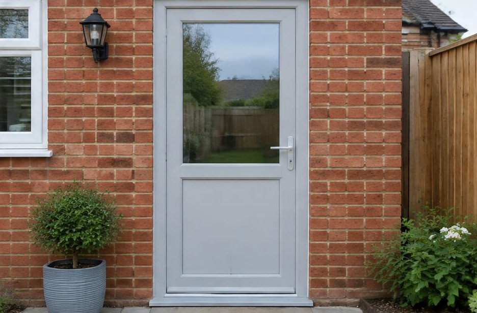 uPVC doors online — light grey glazed utility door